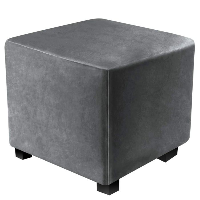 Housse pour ottomane et pouf - extensible rectangulaire en velours gris - protection repose-pieds - dimensions L 33-46 cm