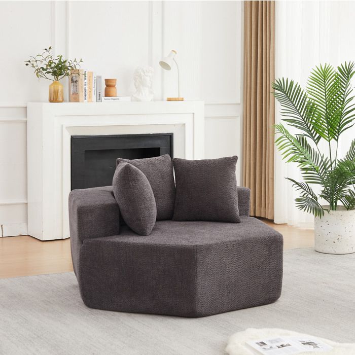Canapé Modulable 1 Place Chenille Gris Fauteuil Lounge Moderne FloraGrace Pour Salon Livré Compressé 122x138x76cm