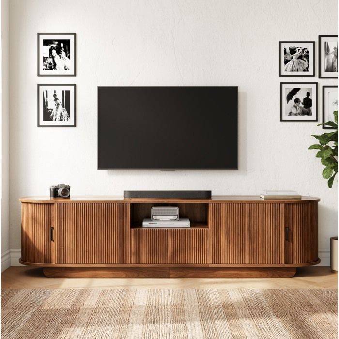 VUENOR meuble TV 180 x 40 x 50 cm noyer - façade 3D ondulée et rangement