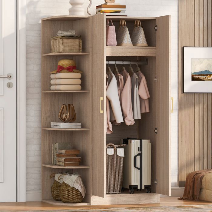 Armoire Chambre - Effet Bois - avec Penderie Étagères et Tiroirs - 90 x 55 x 170 cm - Armoire à Vêtements de Rangement pour Chambre Armoire Chambre - Effet Bois - avec Penderie Étagères et Tiroirs - 90 x 55 x 170 cm - Armoire à Vêtements de Rangement pour Chambre