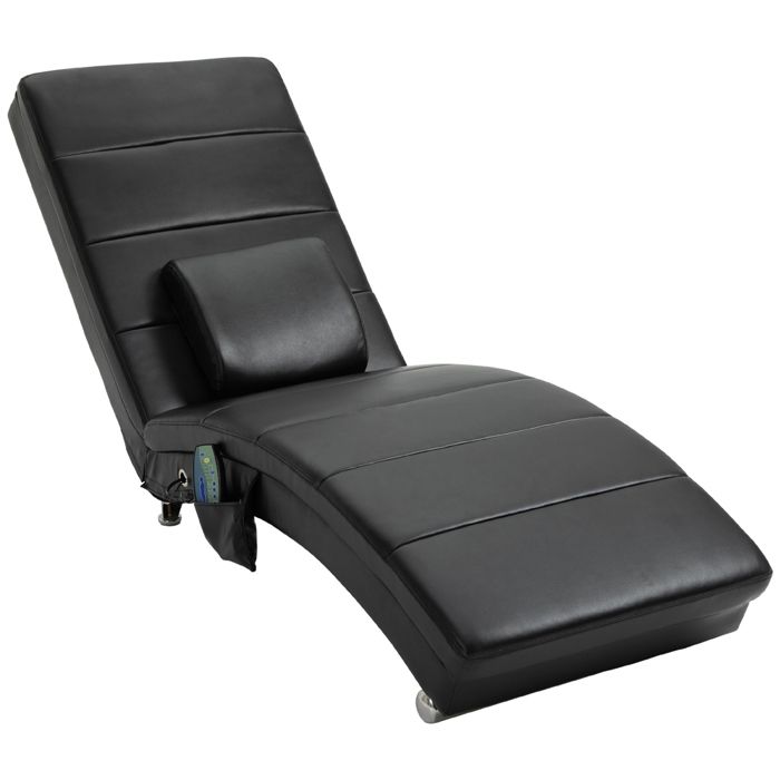 Fauteuil relax massant inclinable sans accoudoirs assise rembourrée poches latérales avec télécommande en similicuir noir