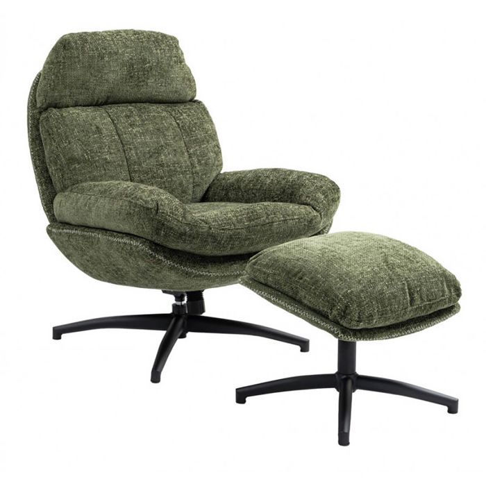 LOAM - Fauteuil Pivotant Inclinaison Réglable avec Repose Pieds Tissu Vert