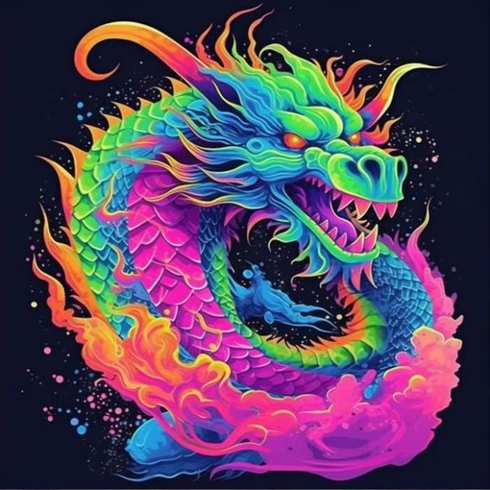 Kit Diamond Painting 5D “Dragon” - 30x40 Cm - Peinture Aux Diamants Strass Ronds - Loisir Créatif Adulte Et Enfant
