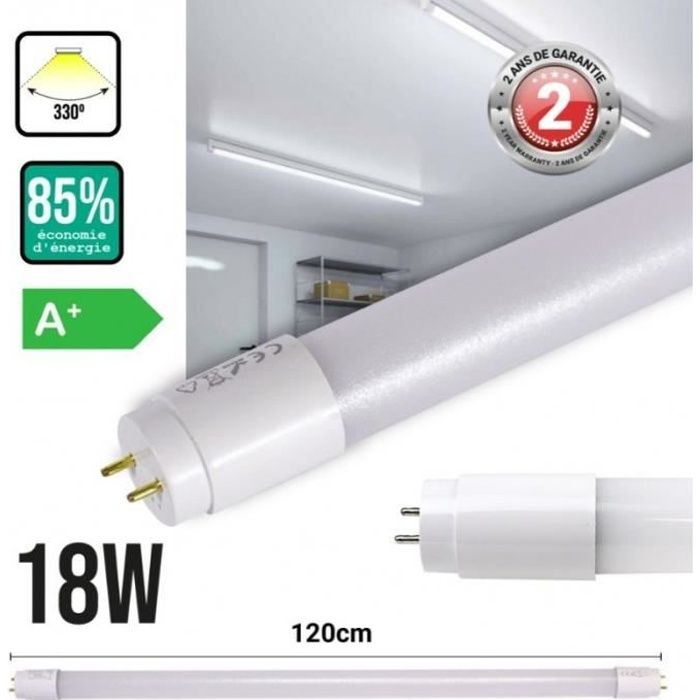 Tube LED T8 18W 120cm 6000K Température lumière Blanc Froid
