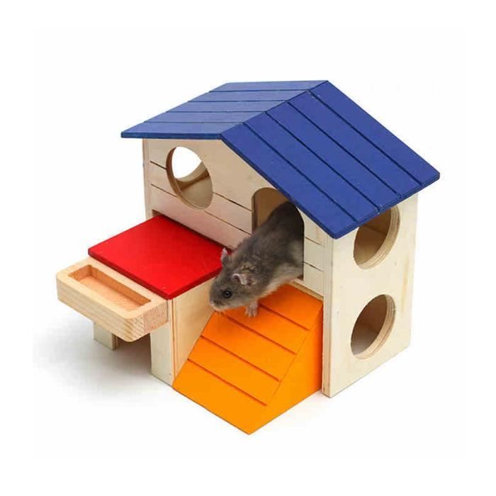 Maison Villa De Deux Etages En Bois Pour Hamster 160 150 155mm