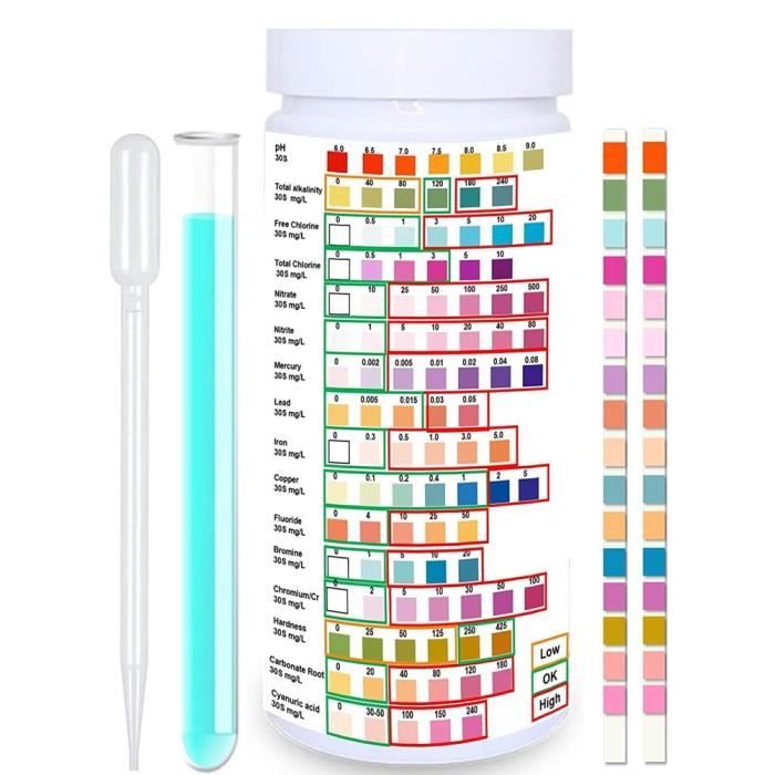 Kit De Test D'eau Pour Piscine Et Spa - Mesure PH Et Chlore Libre - Boîte Avec Réactifs, + De 100 Tests