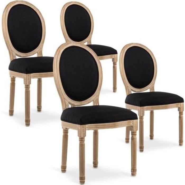lot de 4 chaises médaillon louis xvi tissu noir