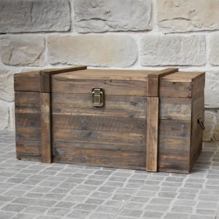 Grand Coffre Malle en Bois Style Ancien 80 cm x 49 cm x 41 cm - ement-BIS -  Achat / Vente Grand Coffre Malle en Bois - Cdiscount