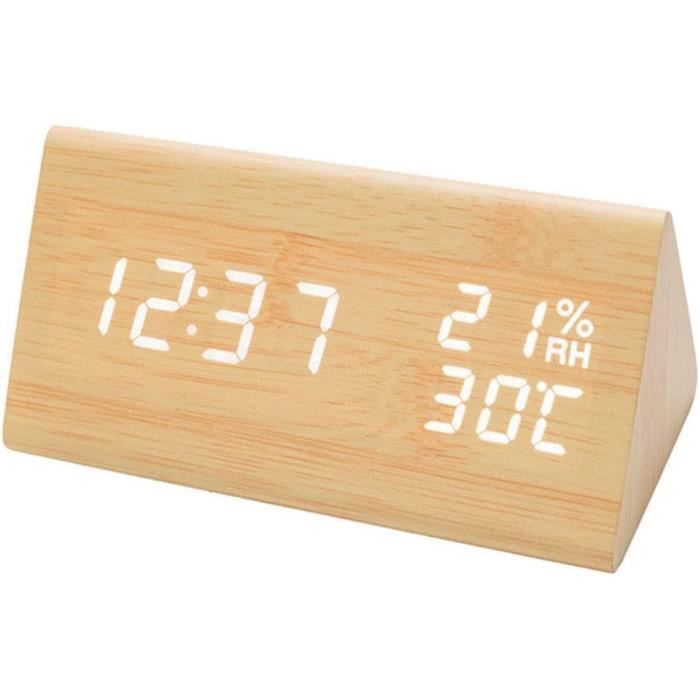 Réveil Numérique En Bois, Réveil Led Avec Horloges De Bureau De Température Pour Bureau, Horloge