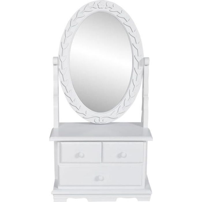 coiffeuse luxueuse - marque - miroir pivotant ovale - blanc - bois mdf