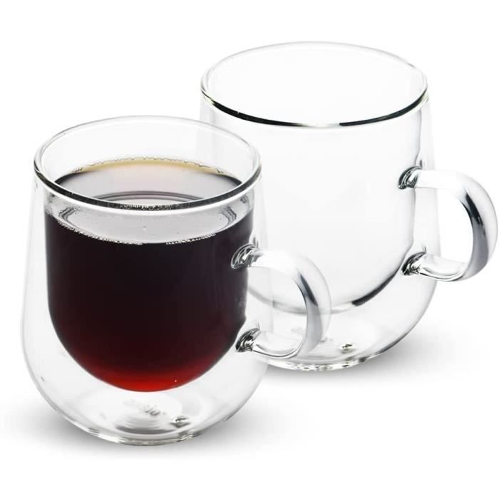 Tasses Café Thermo à Double Paroi 275ml Tasse Cappuccino en Verre Borosilicate Durables à Double