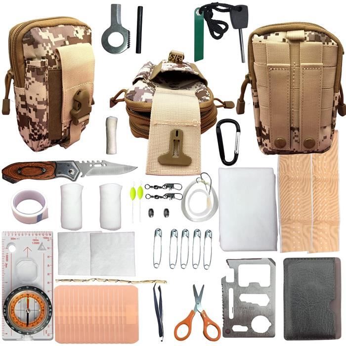 Kit de survie militaire complet portable, trousse de premiers secours pour les urgences, les 