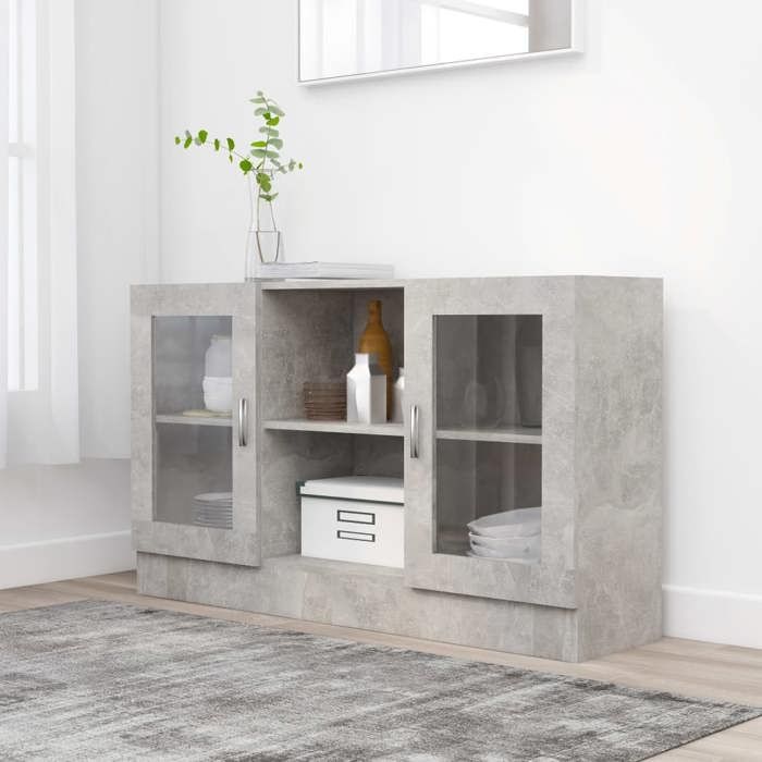 vidaXL Armoire à vitrine Gris béton 120x305x70 cm Bois d’ingénierie 802790