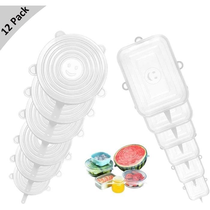 12 Couvercles En Silicone Extensibles - 6 Tailles (6 à 18.5cm) - Pour Bocaux, Bols, Boîtes De Conserve - Réutilisables, Lavables