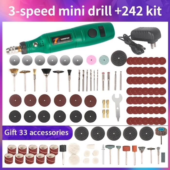 Mini Perceuse électrique Rechargeable 3 Vitesses - Avec 30 Forets - Pour Bricolage, Modélisme, Bijoux, Bois, Résine