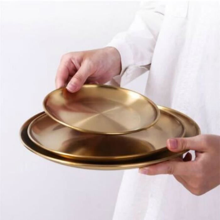 Assiette Plate Or 20cm Cabilock - Acier Inoxydable Pour Salades, Pâtes, Dîner | Décorative Et Réutilisable