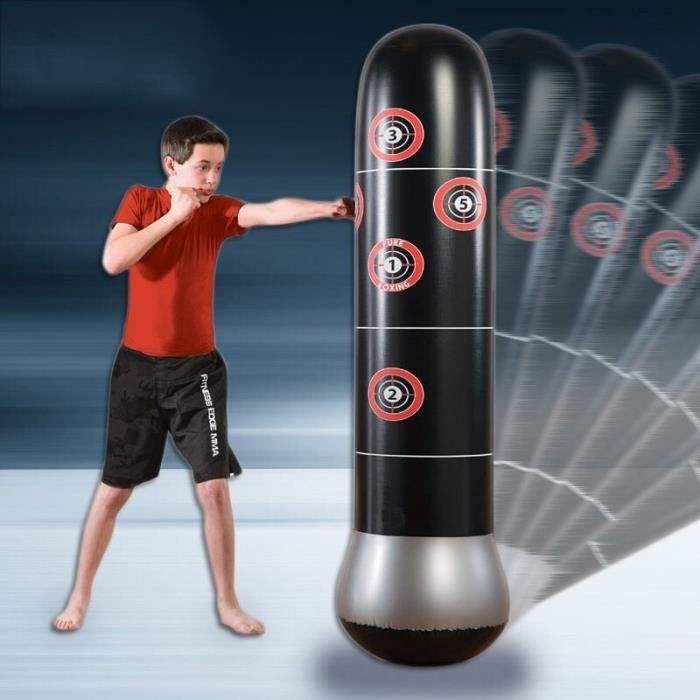 Sac De Frappe Gonflable Sur Pied 160 Cm – Kit Complet Avec Pompe, Bandages, Corde à Sauter Et Balle Réflexe – Pour Adultes Et Enfants