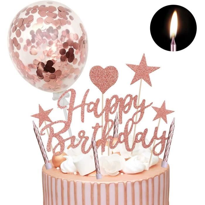 Humairc Decoration Gateau Anniversaire Filles Rose Glod Ballon Confettis Bougies Happy Birthday Rose Or For Femme Joyeux Anni 4784 Cdiscount Maison