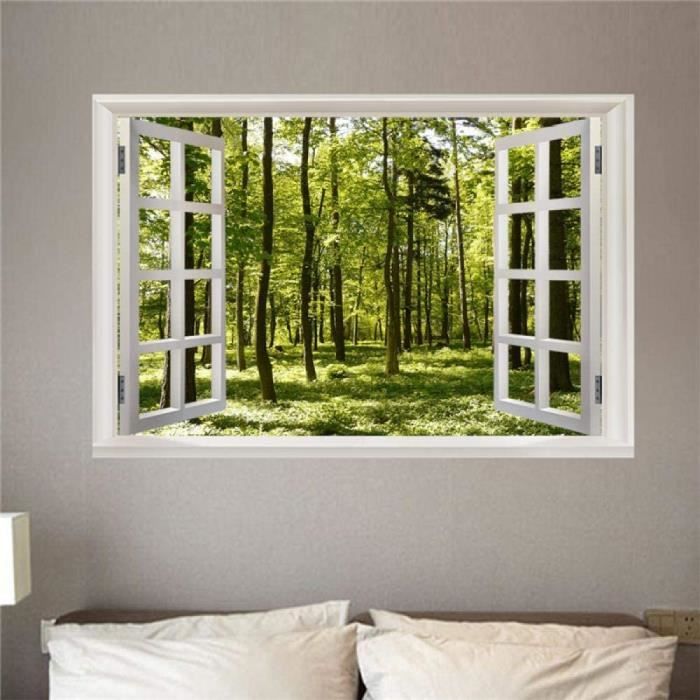 Énorme 3D Fenêtre Vue belle forêt vert Autocollant Mural Art Décalque Papier Peint 1145 