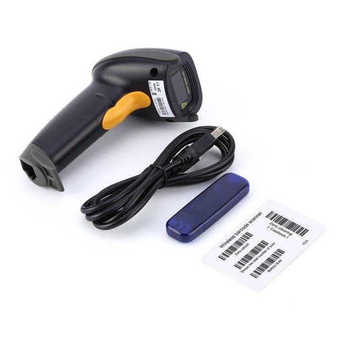 Douchette Laser Sans Fil Lecteur Code Barre – Portée 300m, Rechargeable USB, Programmable 32 Bits