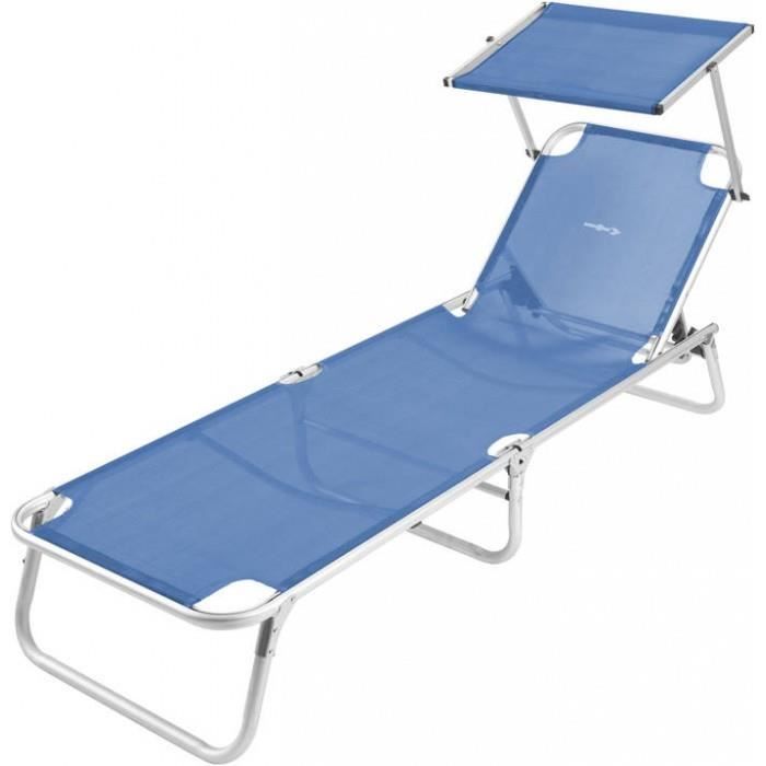 lit de plage avec pare-soleil brunner malibu bleu