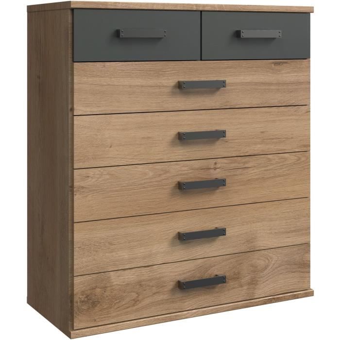 Commode CORFOU 7 Tiroirs - Décor chêne et gris anthracite - L91 x P40 x H103 cm