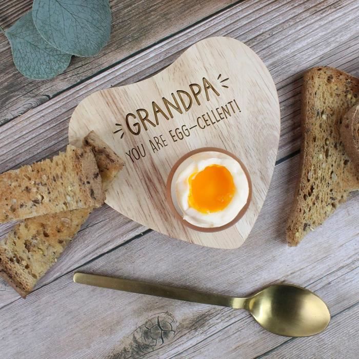 Planche à Petit-déjeuner En Bois Gravée Personnalisée - Forme œuf Avec 2 Toasts, Pour œuf à La Coque - 10