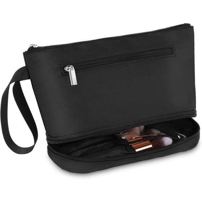 Trousse De Maquillage Grande Capacité Noire - Sac Cosmétique Portable Avec Poignée Et Séparateur