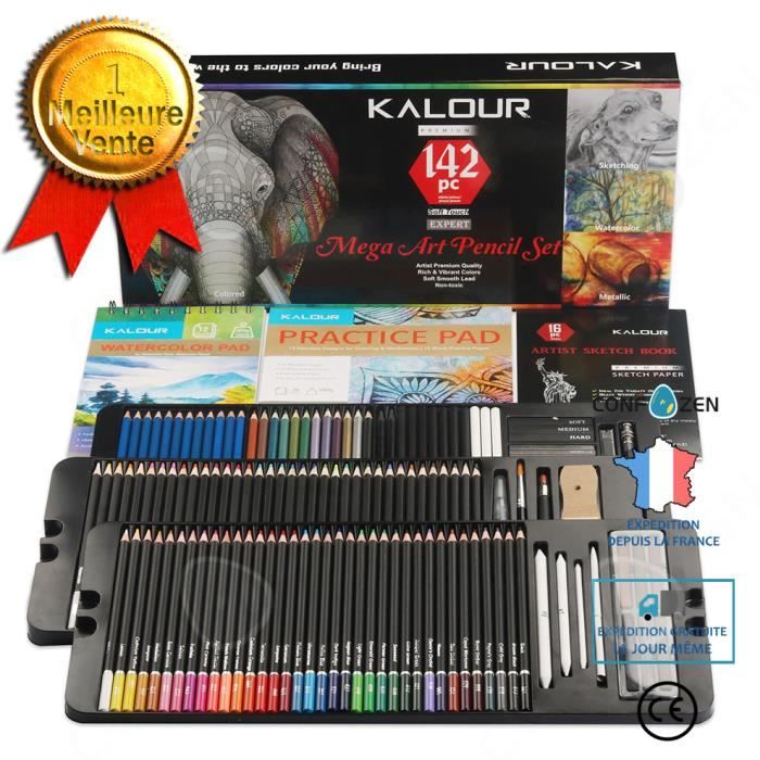 Kit d'art professionnel de 48 pièces, crayons à dessin avec kit de
