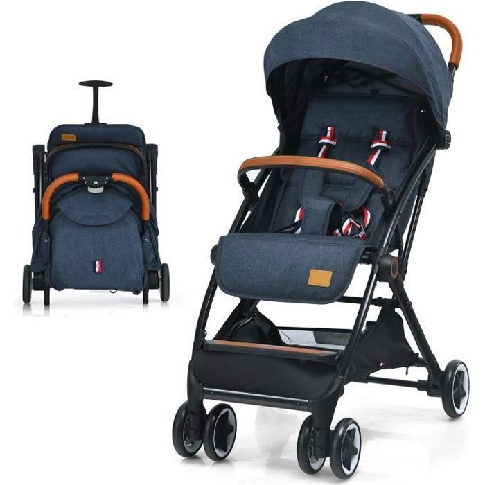 COSTWAY Poussette Bébé 0-3 Ans Pliable à une Main avec  Tige,Dossier-Repose-pieds Réglables,Auvent Rétractable, Sangle d'Attache  Bleu - Cdiscount Puériculture & Eveil bébé