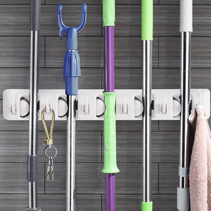 Porte-balais Mural 5 Crochets Réglables - Pour Outils, Balais, Cliquets 1.5 à 3.4 Cm