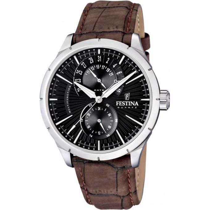Montre - Festina - F16573-4 - Cuir Marron - Cadran Noir - Analogique