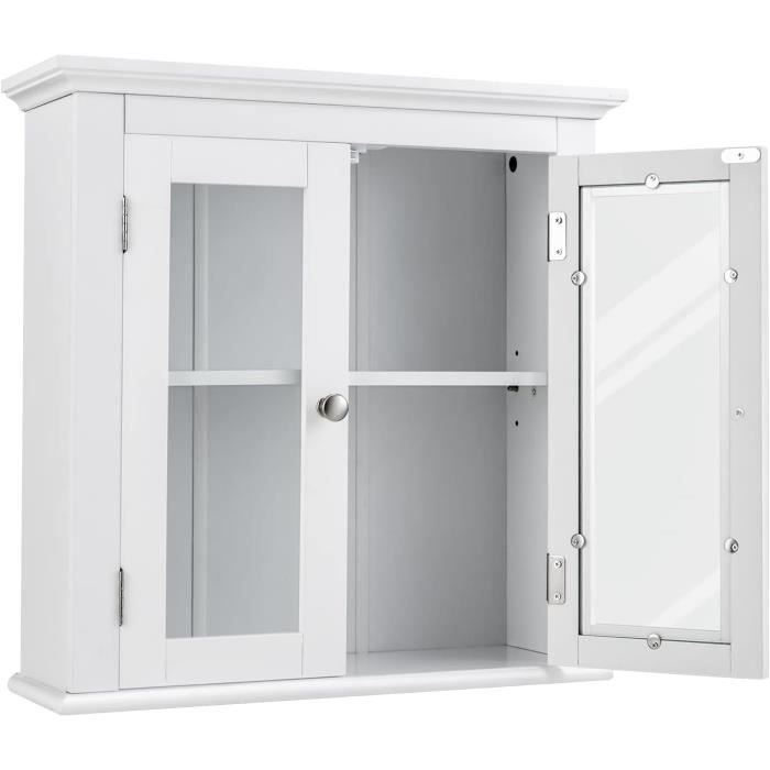 Ole Armoire Haute De Salle De Bain, 1 Porte, 2 Tiroirs, Blanc, Verre