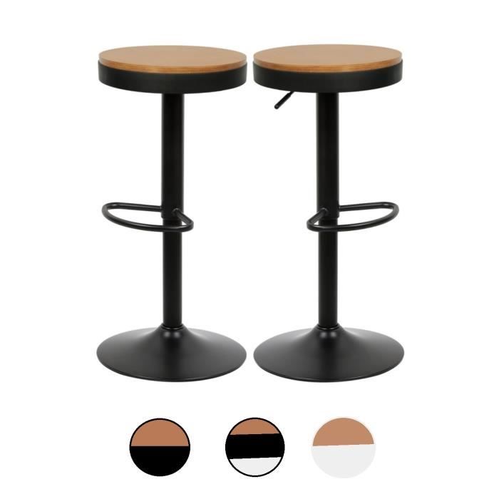 Tabouret de bar CIFUNZERO en bois et métal modèle de châssis monobloc noir lot de 2 bruns
