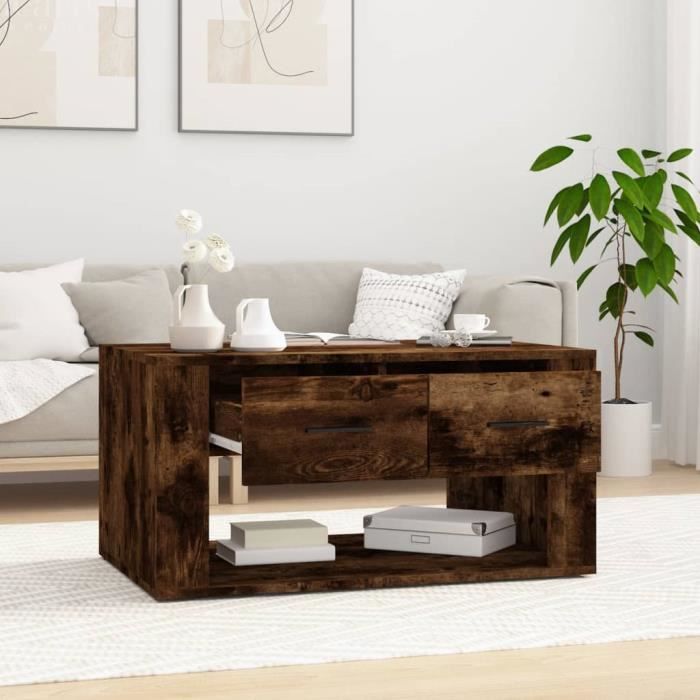 Table basse - KEENSO - KN005 - Chêne fumé - Bois dingénierie - 80x50x40 cm