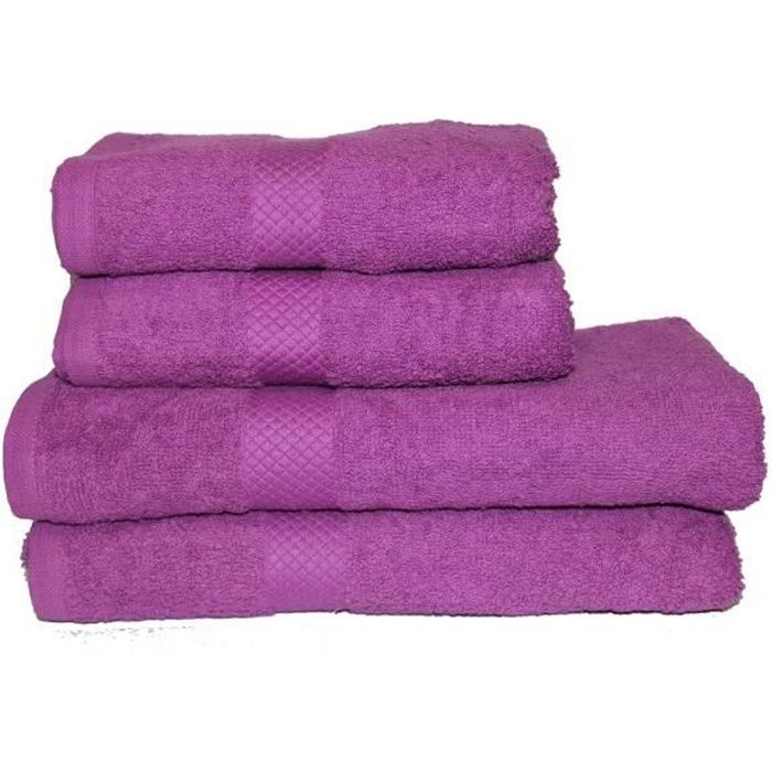 Lot de 3 serviettes de toilettes 50 x 90 cm 100% coton, 500 Gr/m² - Prune