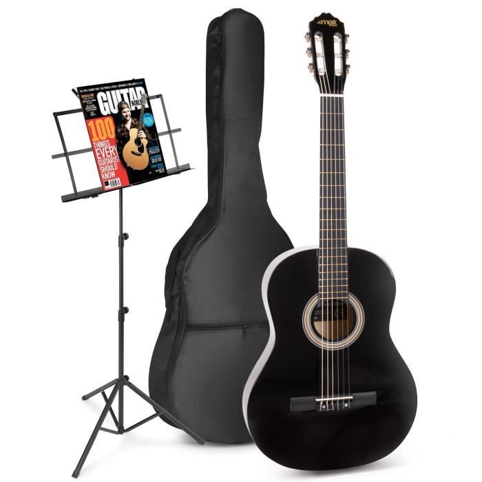 🎸 Guitare Acoustique Classique MAX SoloArt Noir : Le Pack Débutant Idéal pour Apprendre à Jouer Rapidement (82,90 €)