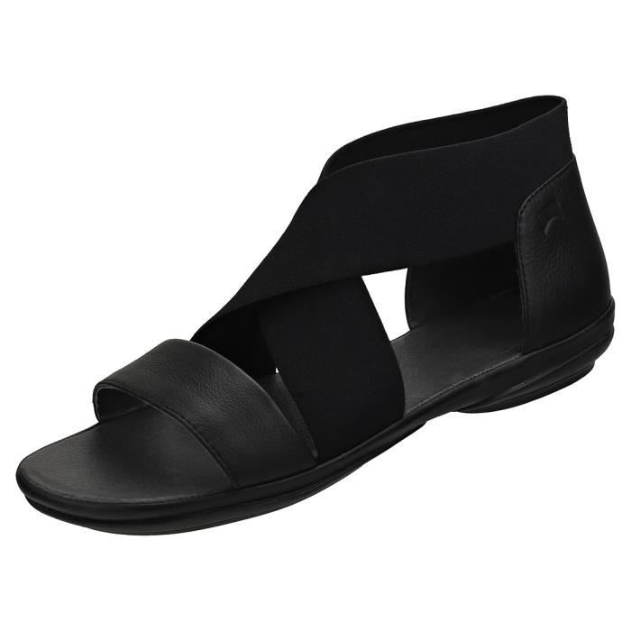 Sandales noires pour femme - Camper - Right Nina Crossover Sella - Cuir pleine fleur - Semelle en EVA