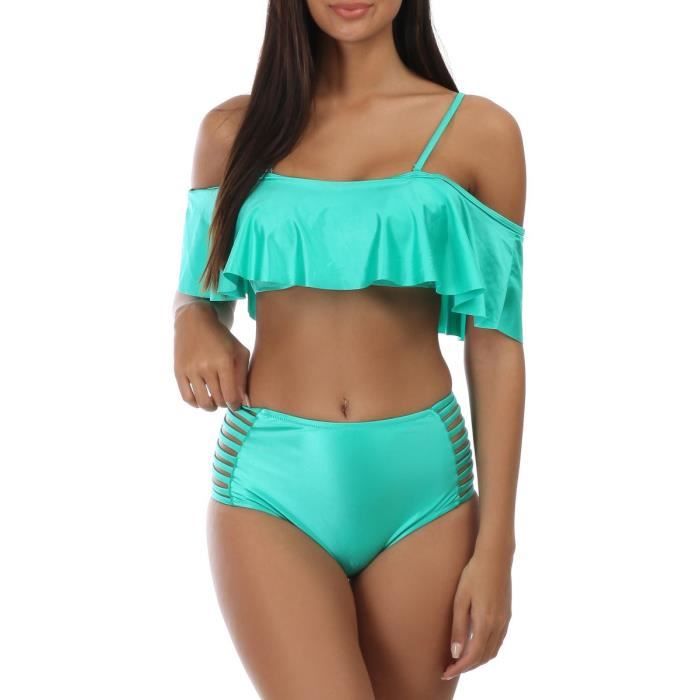 Maillot De Bain Vert Col Bardot Et Culotte Taille Haute Vert Achat Vente Maillot De Bain Cdiscount