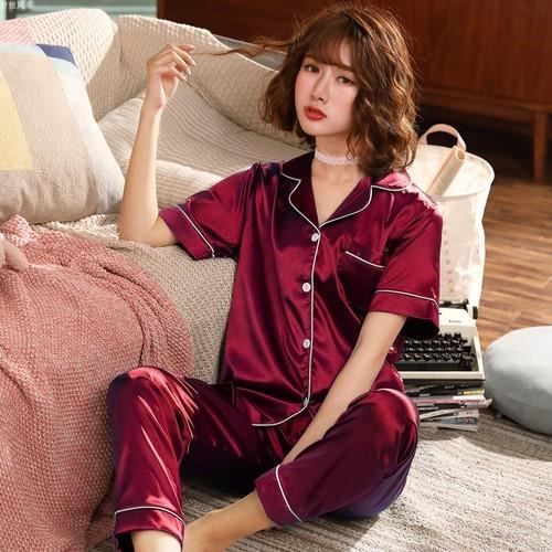 Pyjama en soie femme,Pyjama Femme 2021 Printemps Femmes Sexy Satin