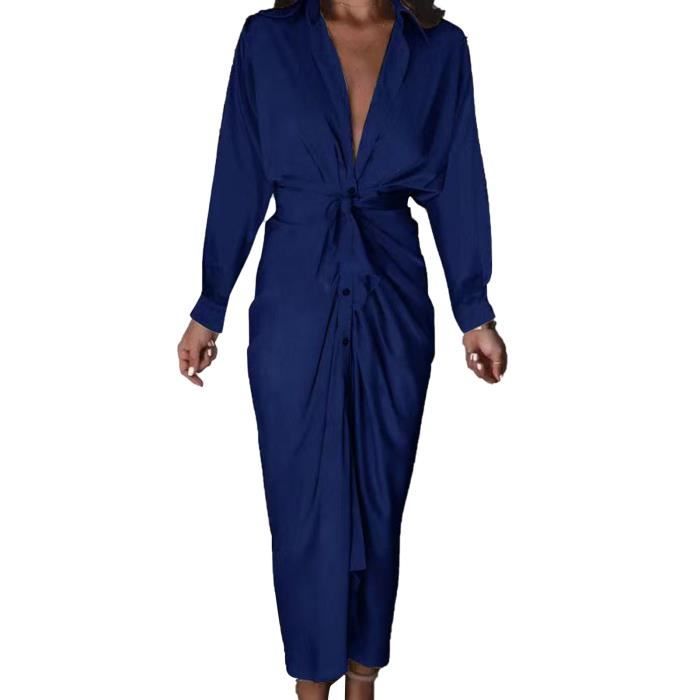 ROBE Office Lady Dress Couleur unie Satin Surface Automne Robe chemise