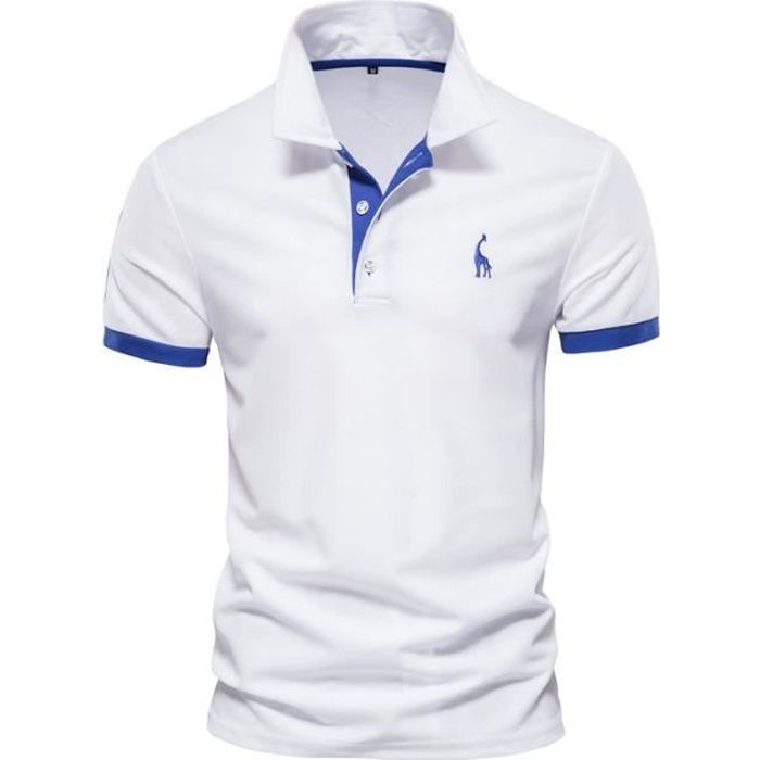 Polo Homme,Manches Courtes Poloshirt Homme,Casual Sport Polo Hommes Golf-Blanc