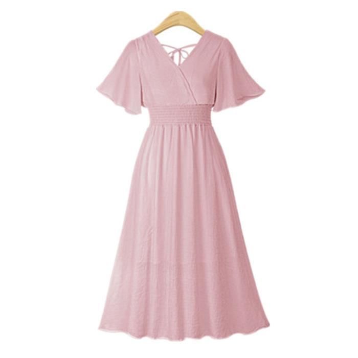 Robe Femme Cocktail Soirée Mariage Midi Chic Manches Courtes Robe