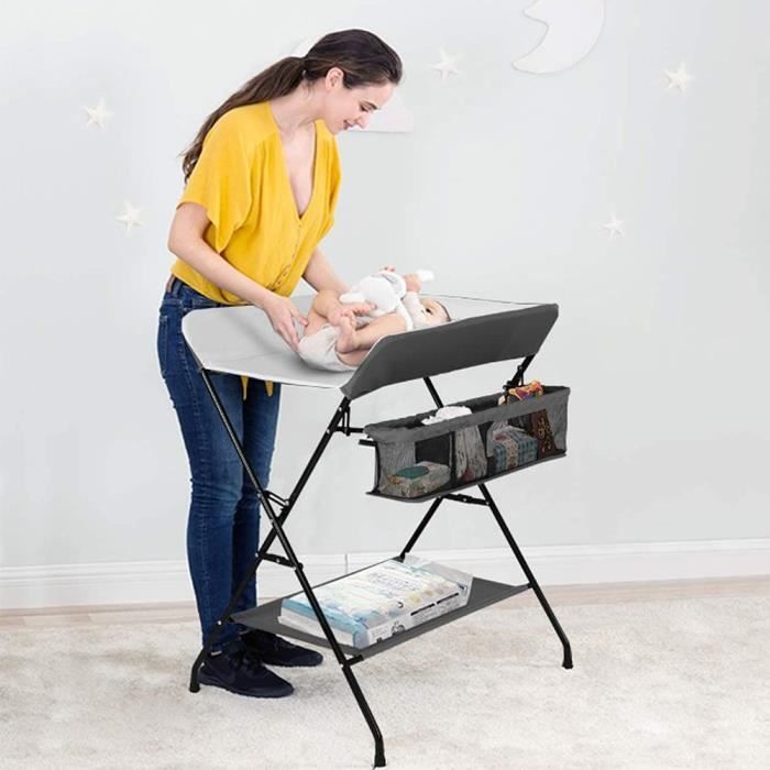 Table à Langer OHMG® avec Panier de Rangement et Étagères - Gris