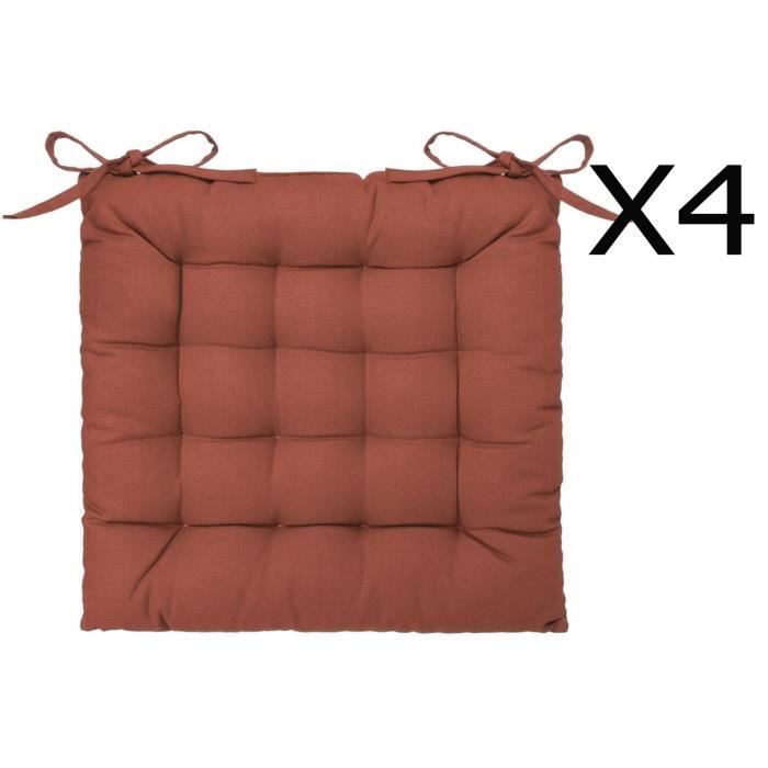 Lot de 4 galettes de chaise en coton coloris terracotta - L.38 x l.38 cm Lot de 4 galettes de chaise en coton coloris terracotta - L.38 x l.38 cm