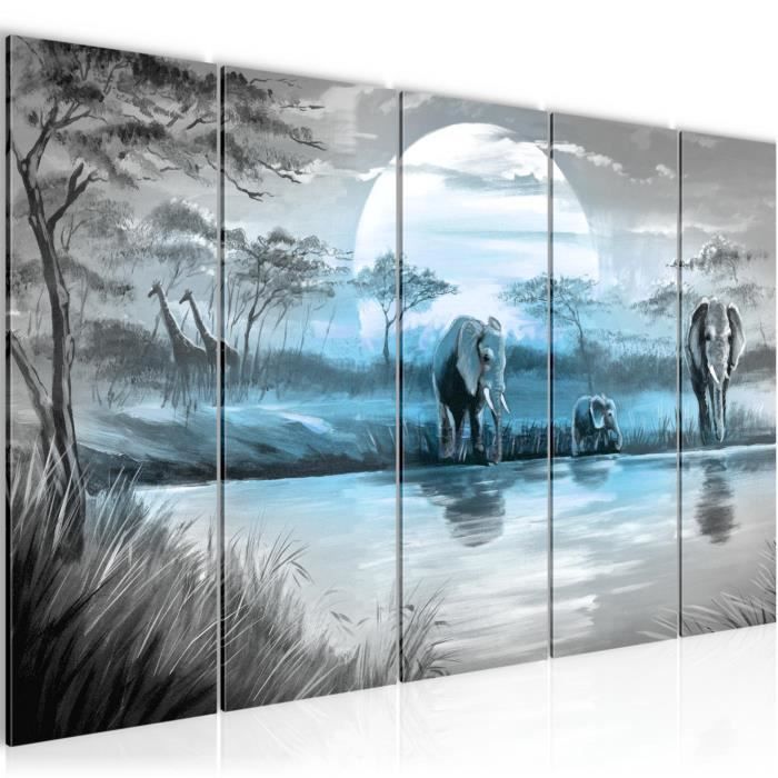 Kit De 5 Tableaux Imprimés Sur Toile – Thème éléphant D'Afrique, 110x60 Cm – Déco Murale Moderne