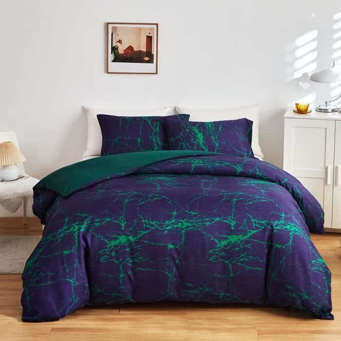 Housse De Couette 220 X 240 Violet Et Vert Marbre Motif Adulte 2