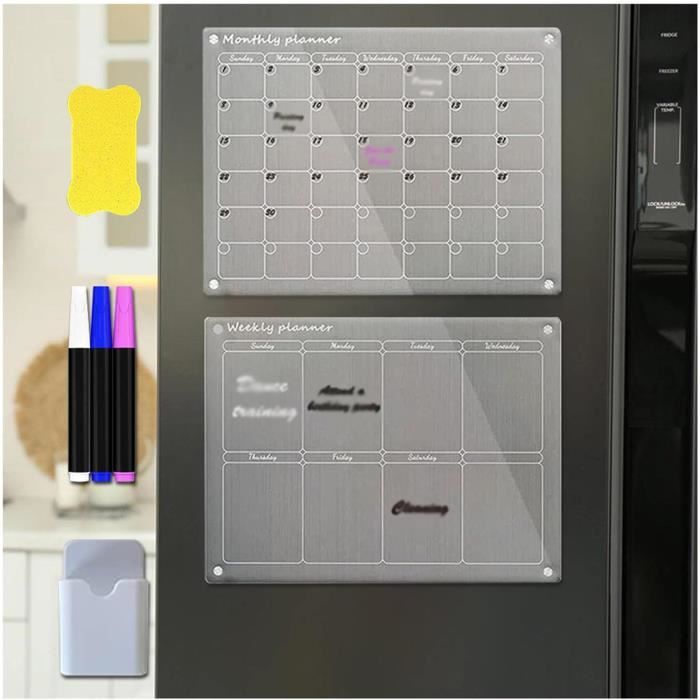 Calendrier Magnétique Frigo Effaçable - Planning Semaine Et Mois, 4 Feuilles 28x21 Cm