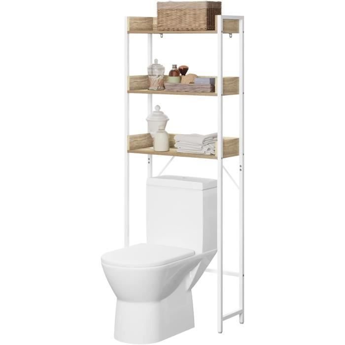 Meuble Rangement WC COSTWAY - 2 Portes + Étages Ouverts - 23x63x165.5cm - Métal Et Panneau Particules - Noir/Naturel/Blanc