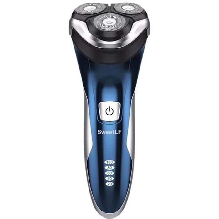 Rasoir Electrique Homme SweetLF - Tondeuse Barbe IPX7 Etanche Wet&Dry 3D Têtes Rotatives avec Ecran LCD Bleu